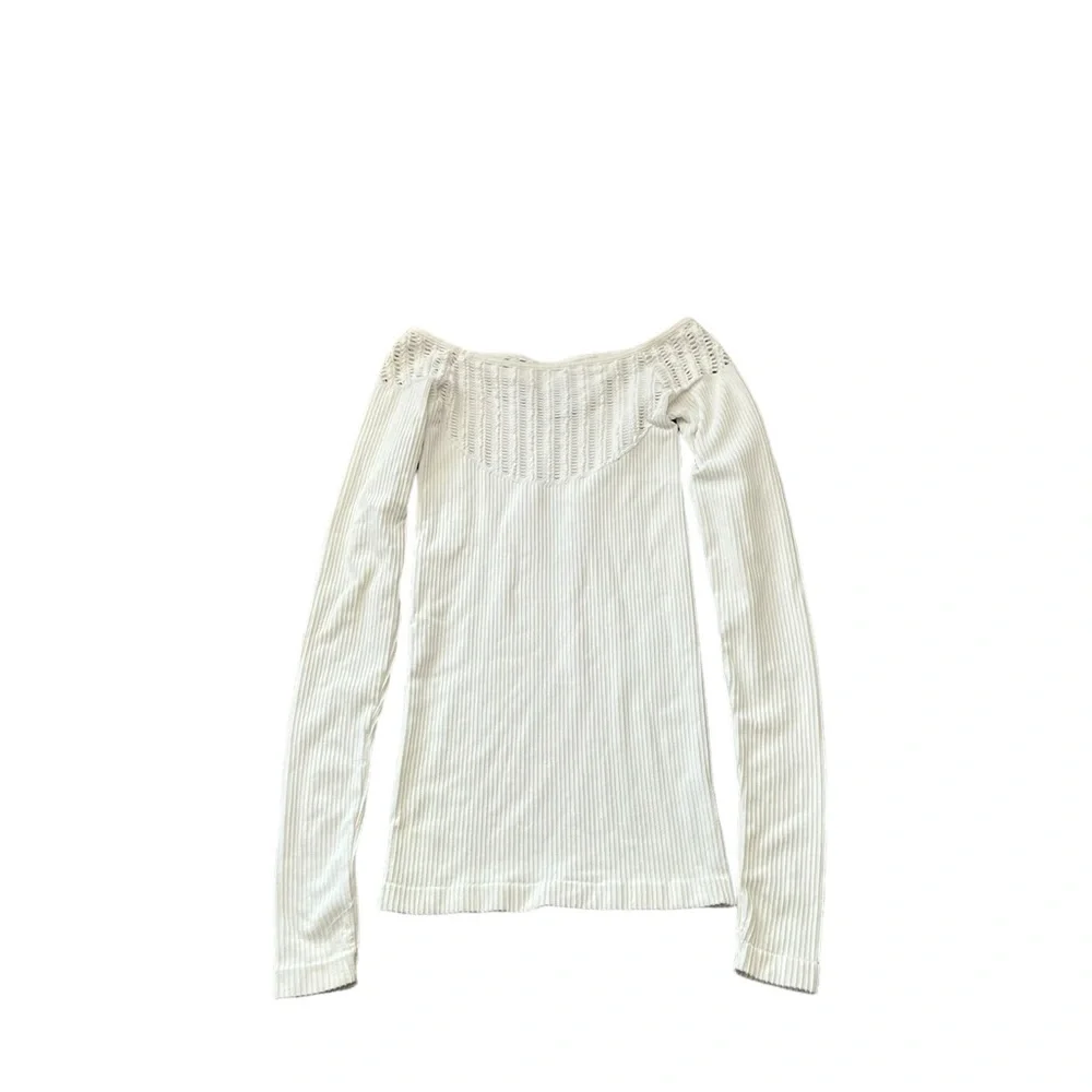 FREE PEOPLE Laser Cut Out Ribbed Long Sleeve Top Shirt
